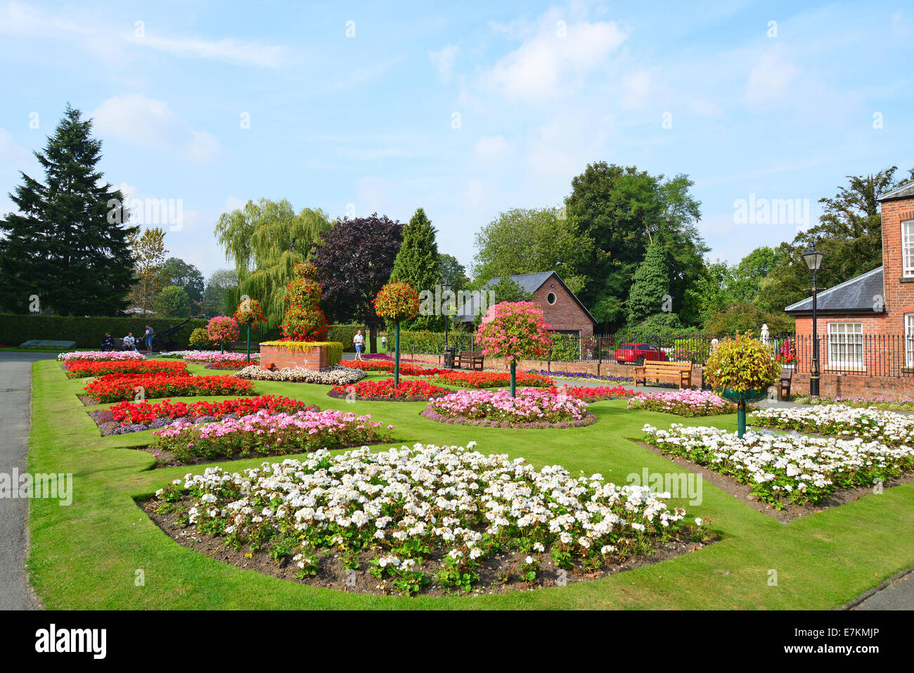 Floral gardens in Cae Glas Park, Church Street, Oswestry, Shropshire