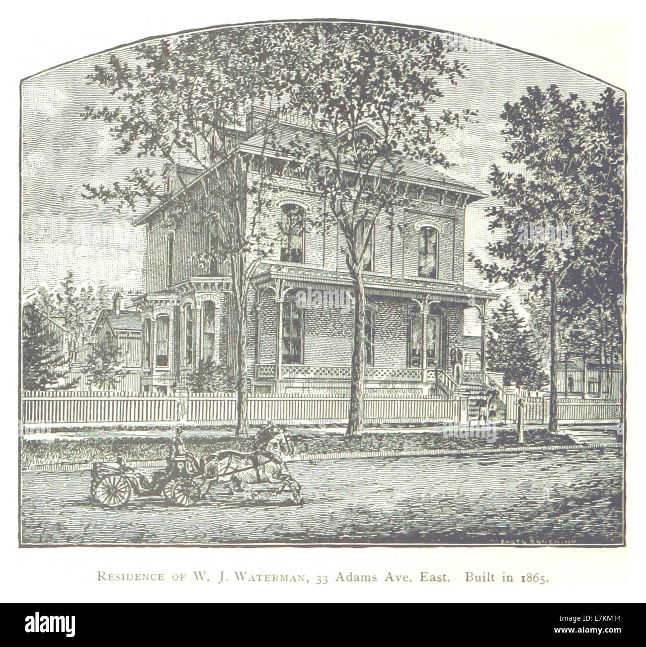This 1884 drawing by Farmer depicts the residence of W.J. Waterman