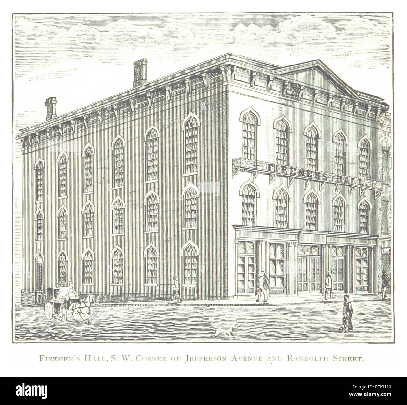 This 1884 illustration by Farmer depicts Firemen's Hall at the ...