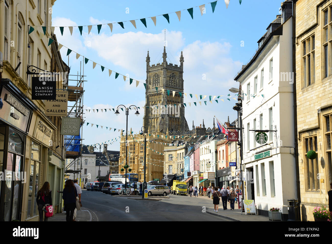 Market Place showing Church of St. John the Baptist, Cirencester, Gloucestershire, England, United Kingdom Stock Photo