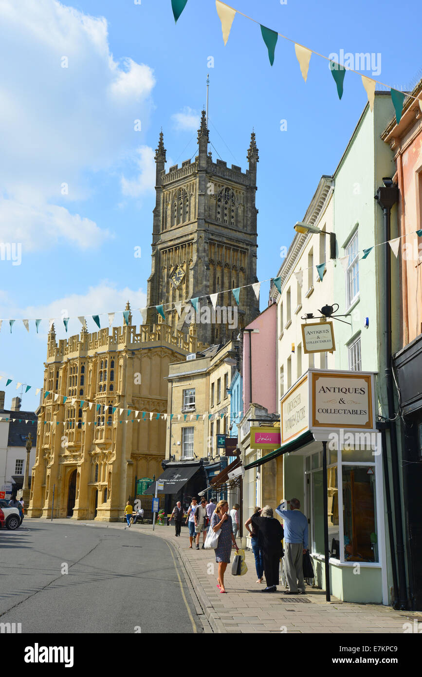 Market Place showing Church of St. John the Baptist, Cirencester, Gloucestershire, England, United Kingdom Stock Photo