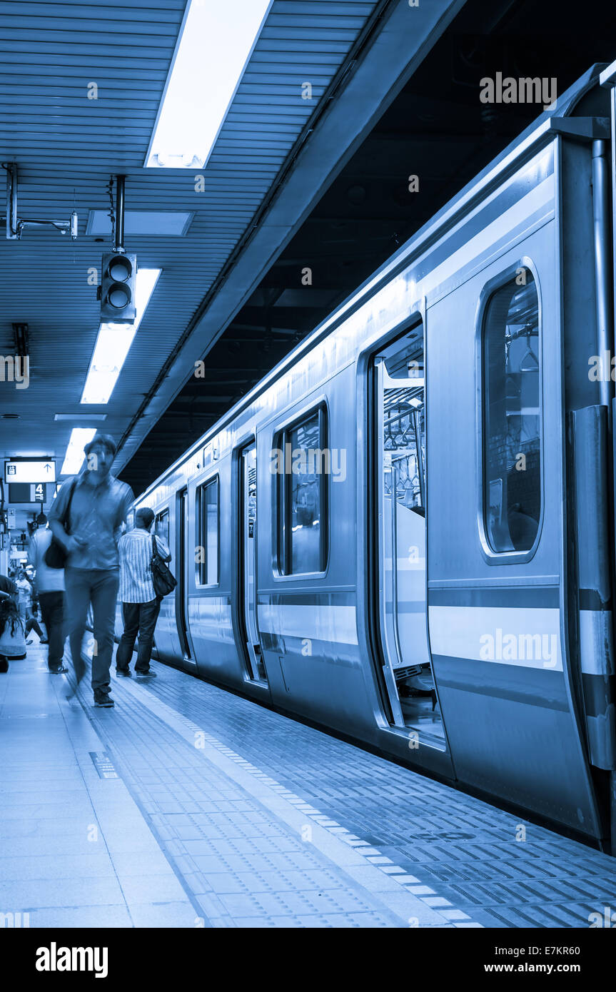 Toned blue image of the Tokyo Metro. Stock Photo