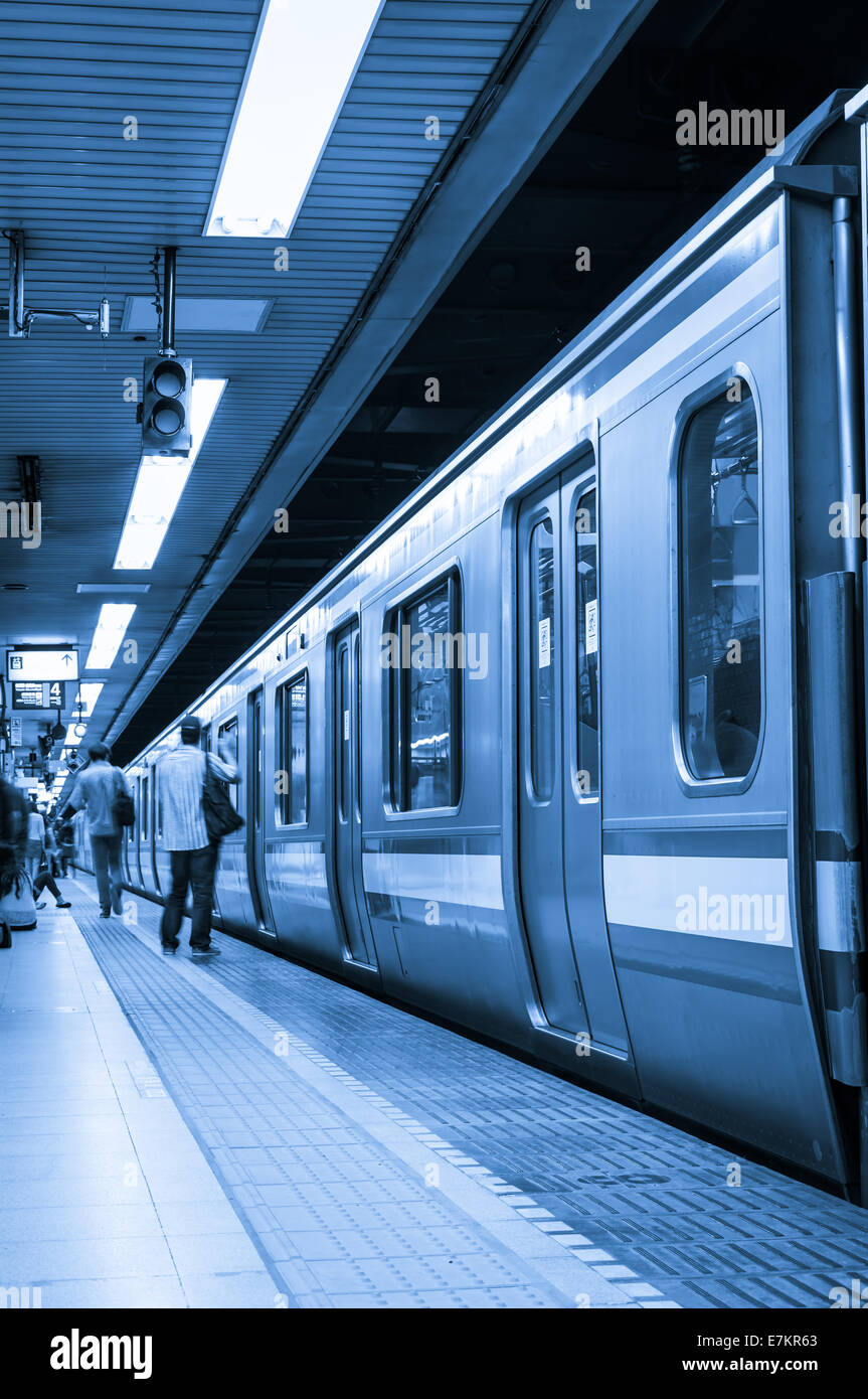 Toned blue image of the Tokyo Metro. Stock Photo