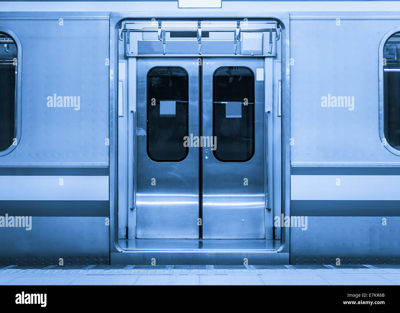 Toned blue image of the Tokyo Metro. Stock Photo