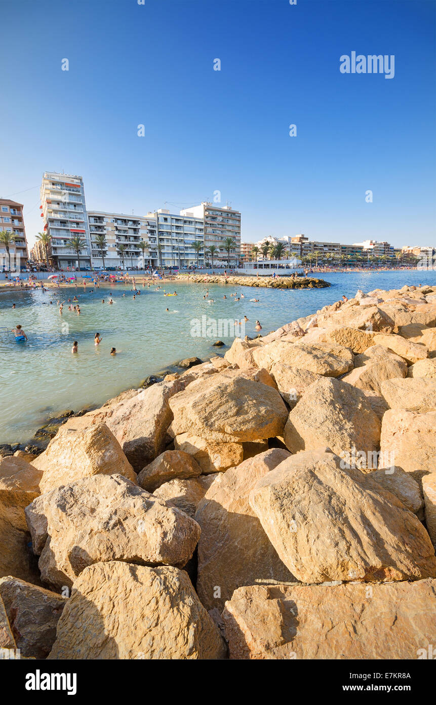 Malecom and beach in Torrevieja, Alicante, Spain. Stock Photo