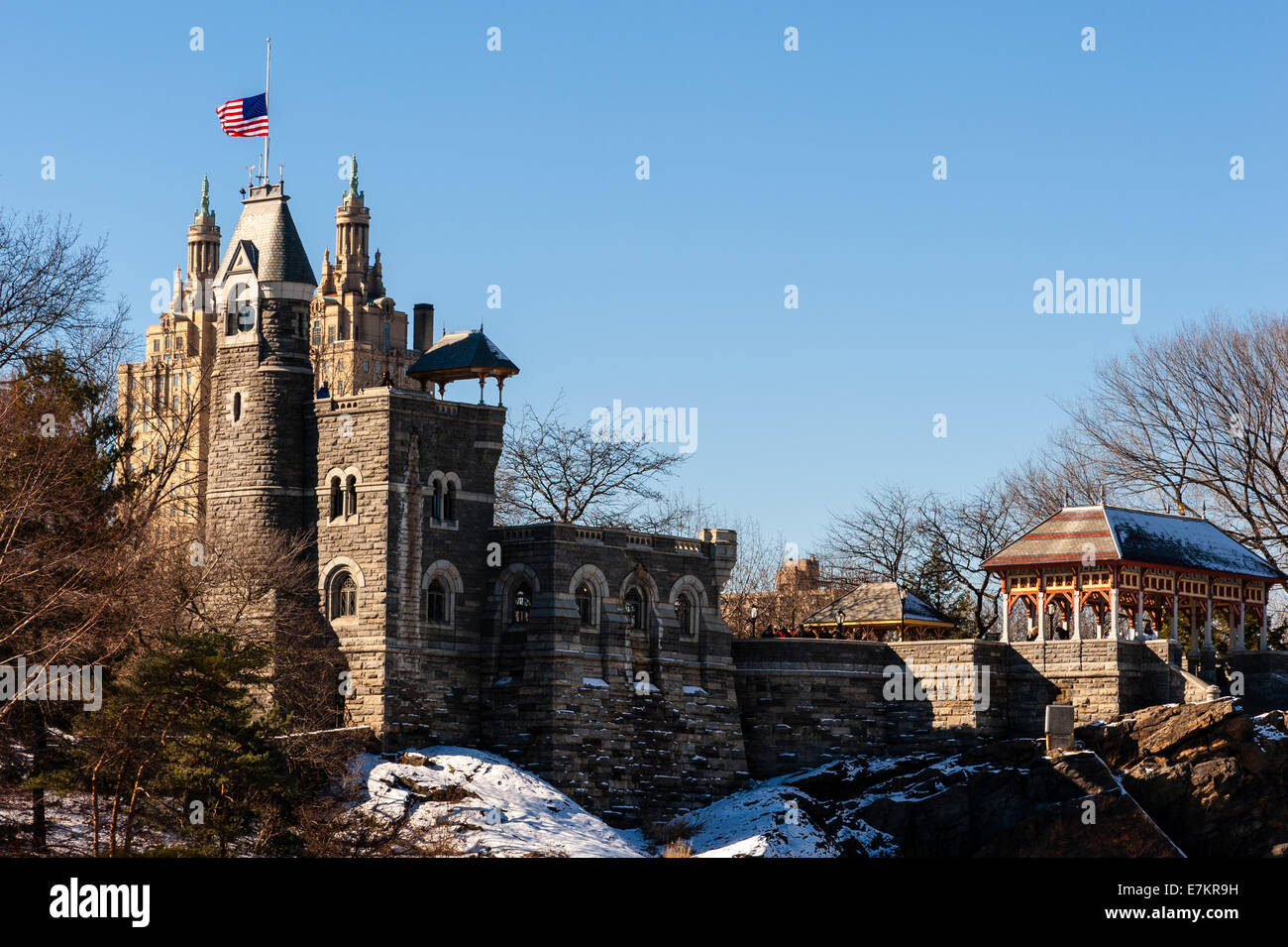 US, New York City, Central Park. Belvedere Castle on top of Vista Rock