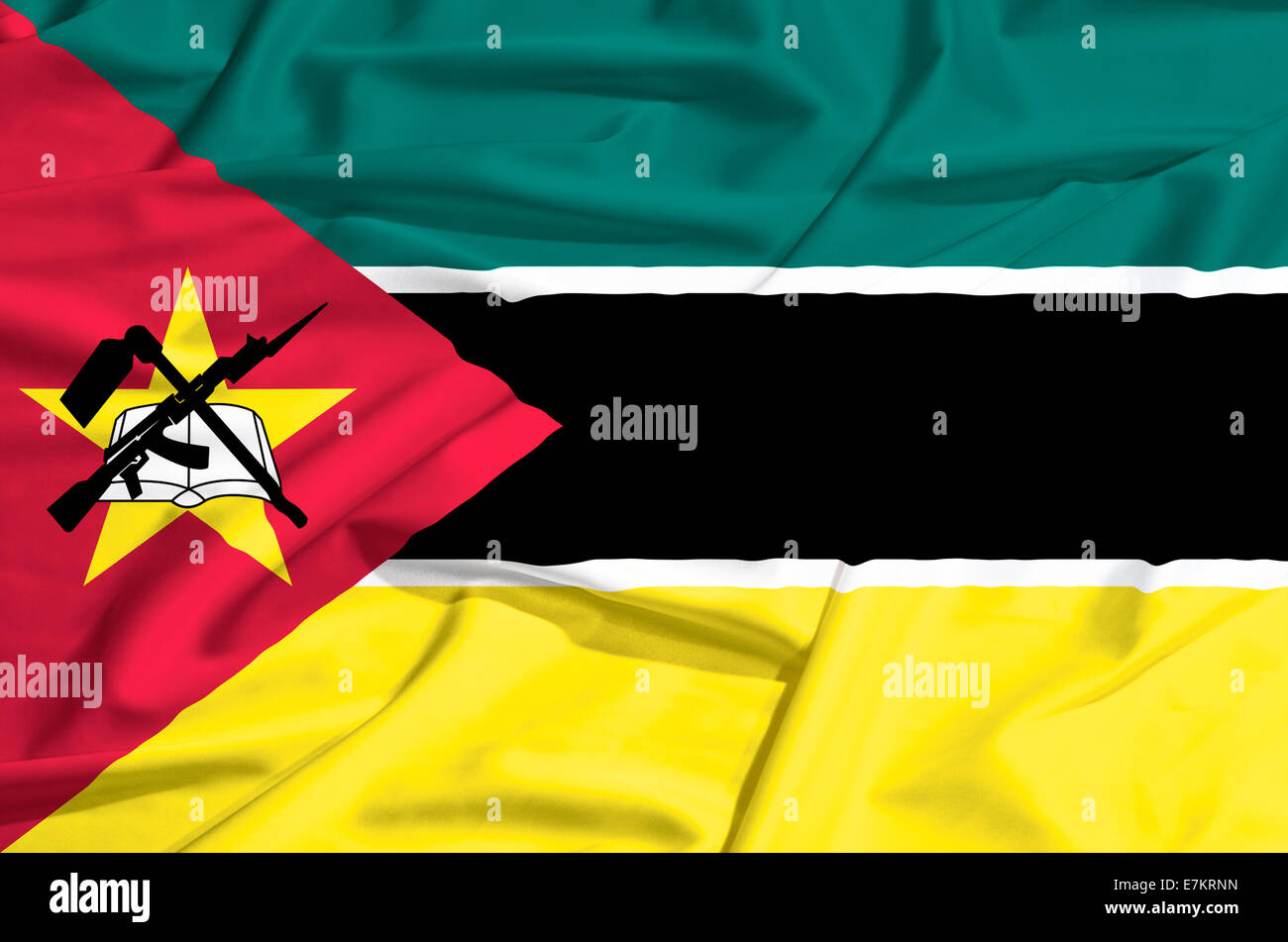 Mozambique flag on a silk drape waving Stock Photo