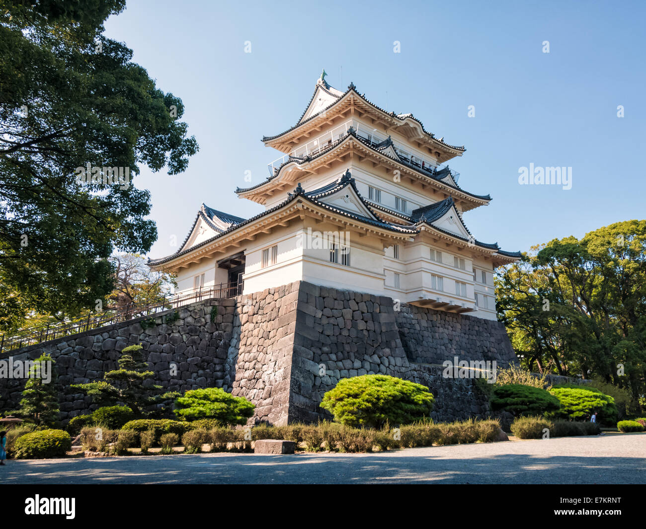 Odawara Castle is a Hirayama-style Japanese castle in Odawara, Japan. Stock Photo