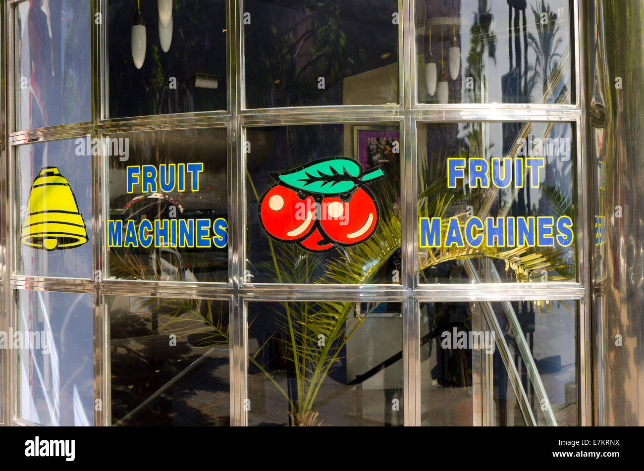 Entrance of game and gamble center with Fruit machines avaiable. Southern Spain. Stock Photo