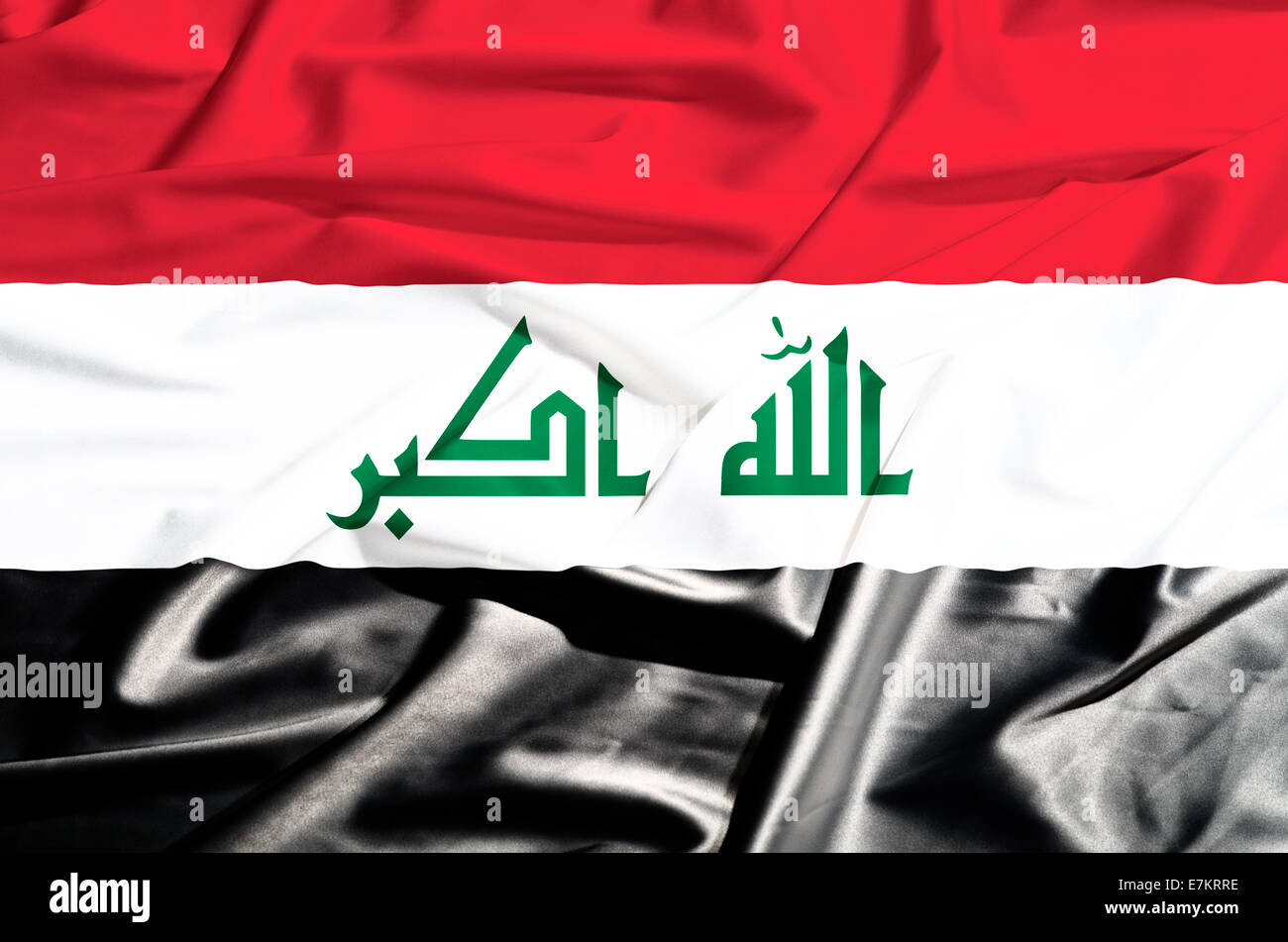 Iraq flag on a silk drape waving Stock Photo