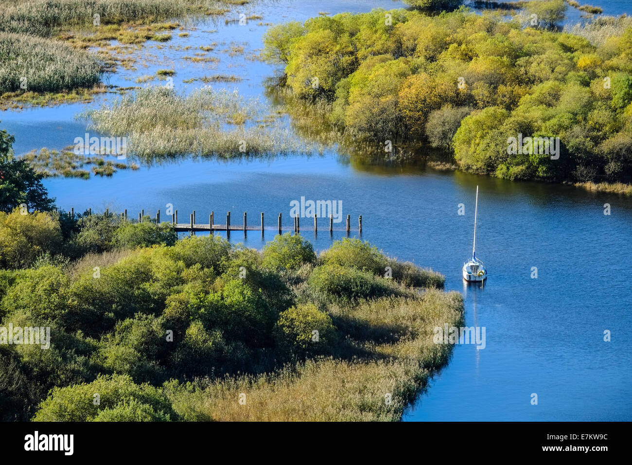 Looking down on the flooded shore of Derwent Water in the Lake District Stock Photo