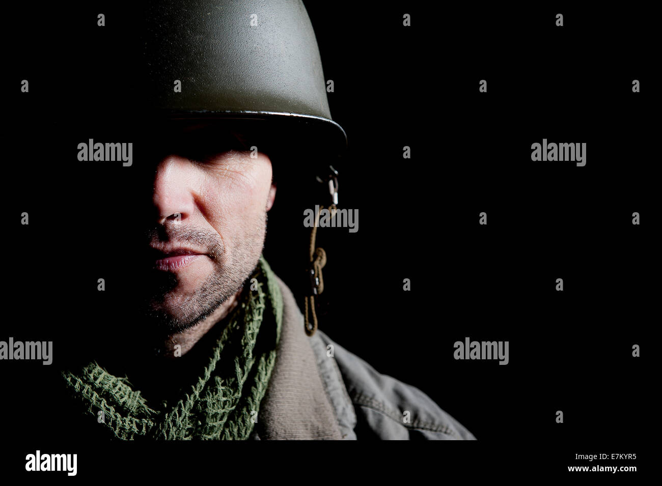 KREA - shell-shocked soldier in ww2 uniform stares intently, war