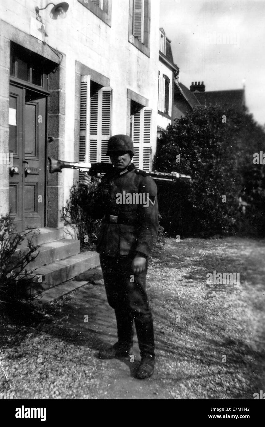 Wehrmacht Soldier with MG34 France Stock Photo