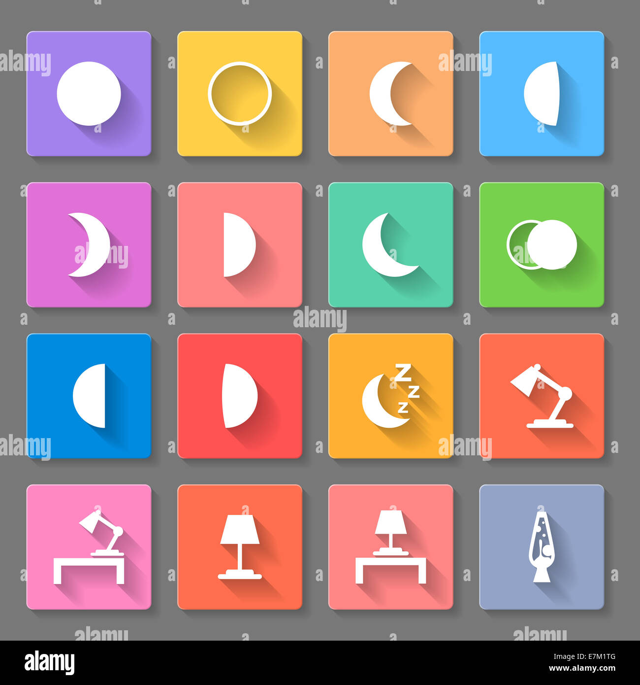 Set of flat square icons on gray background Stock Photo - Alamy