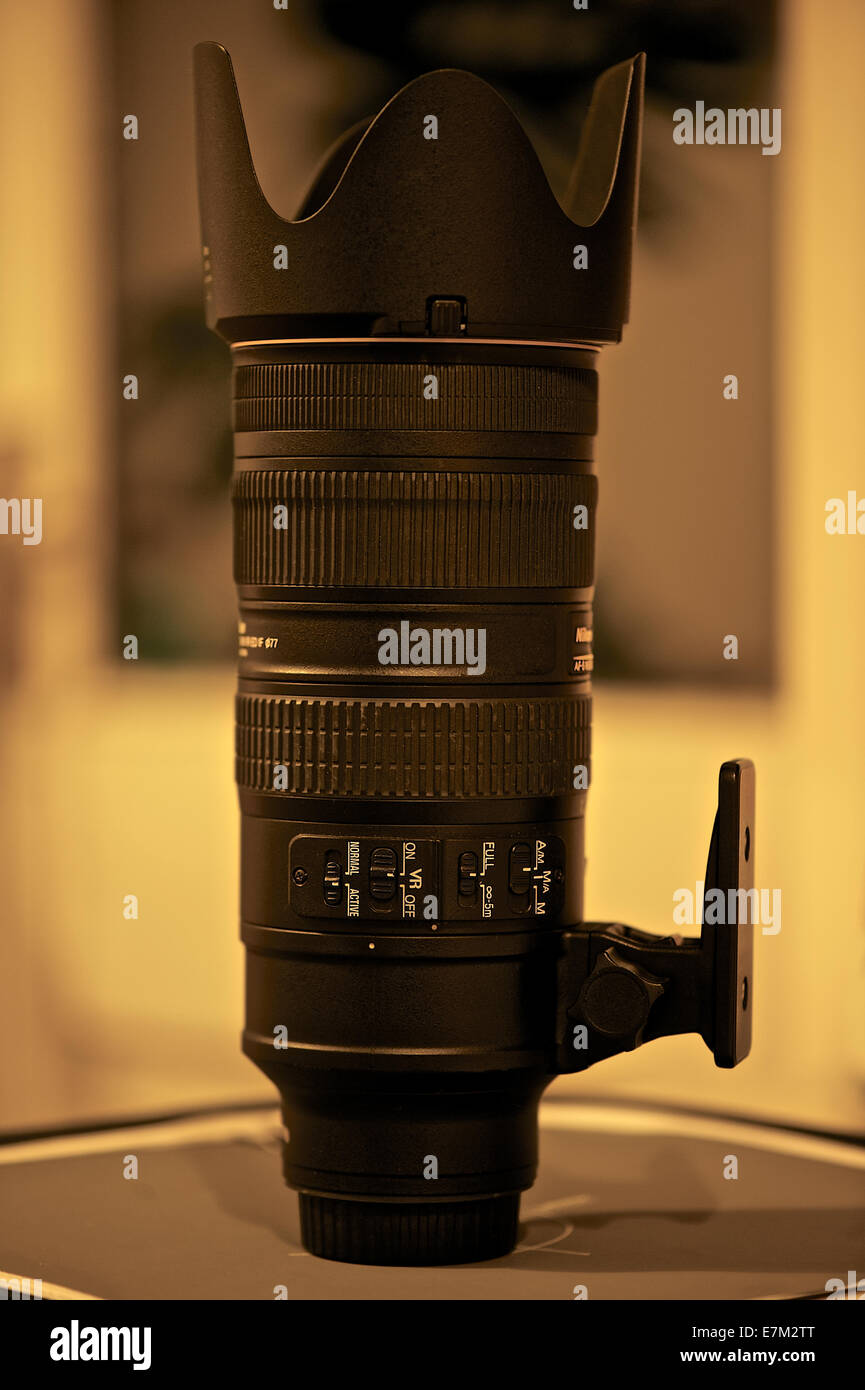 Nikkor 70200 zoom lens with lens hood Stock Photo Alamy