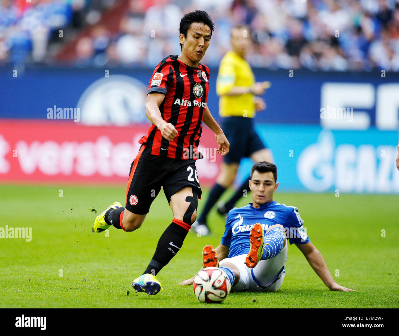 German Bundesliga, Season 2014/15, matchday 4,  20.9.2014, Schalke 04  - Eintracht Frankfurt ----   Makoto Hasebe, Kaan Ayhan (S04) Stock Photo