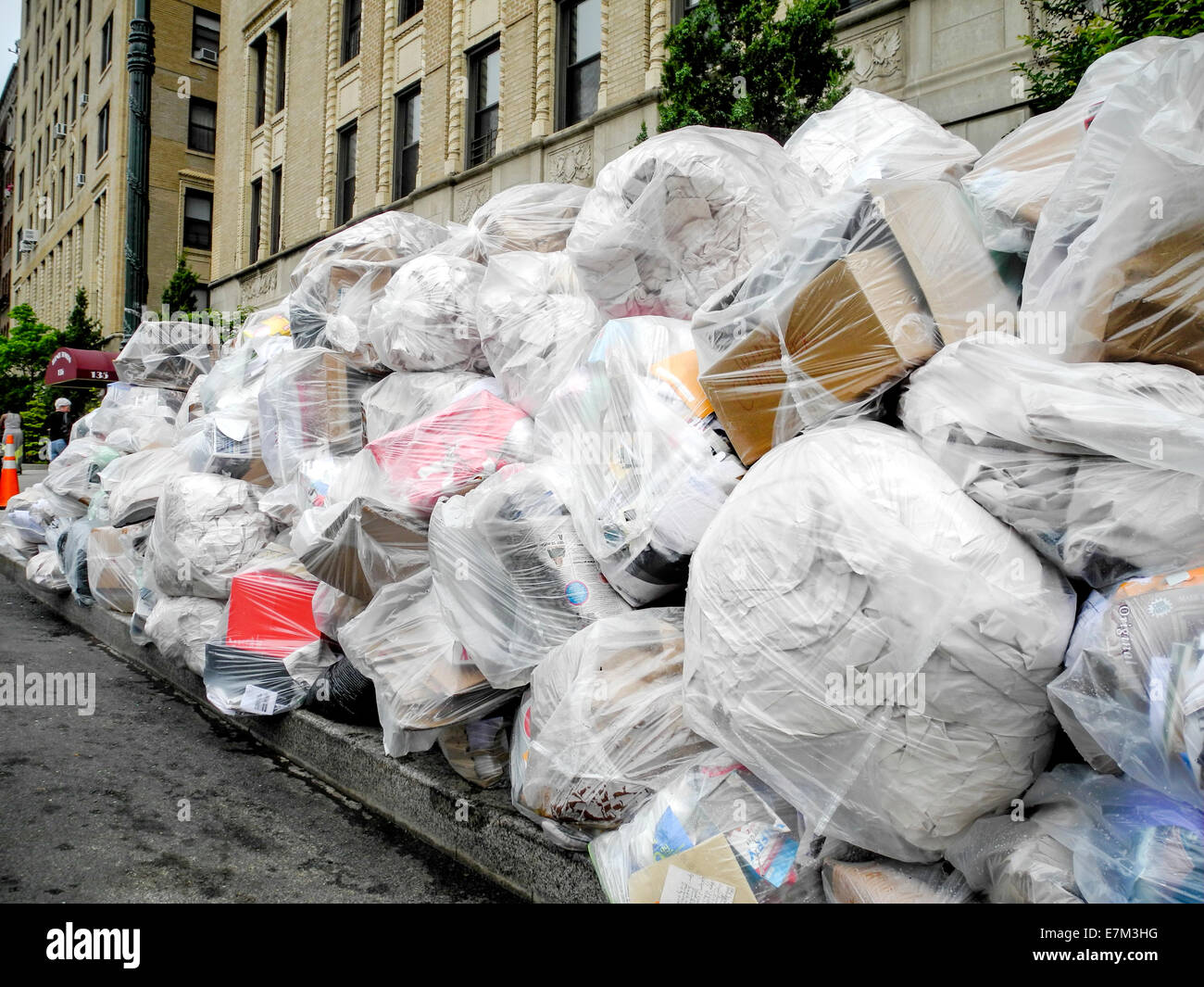 Colorful pink polka dot plastic trash bags are collected in the Meatpacking  district in New York Stock Photo - Alamy