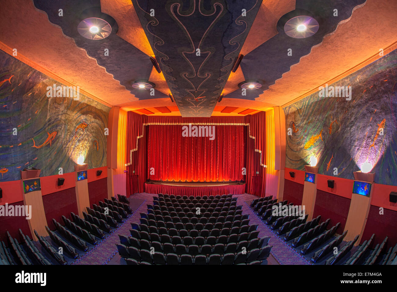 Murals of ocean life scenes decorate the art deco interior of the Lido  Theatre in Newport Beach which first opened in 1938 Stock Photo - Alamy