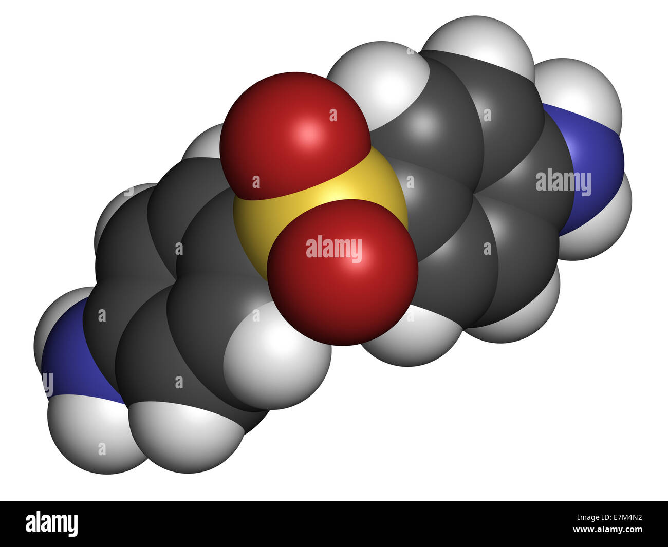 Dapsone antibacterial drug molecule. Atoms are represented as spheres with conventional color coding: hydrogen (white), carbon ( Stock Photo