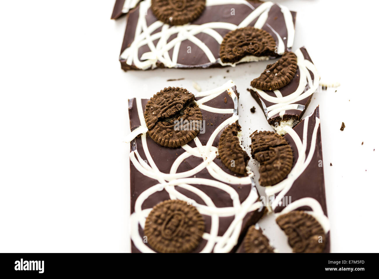 Gourmet cookies and cream chocolate bar on a white background Stock