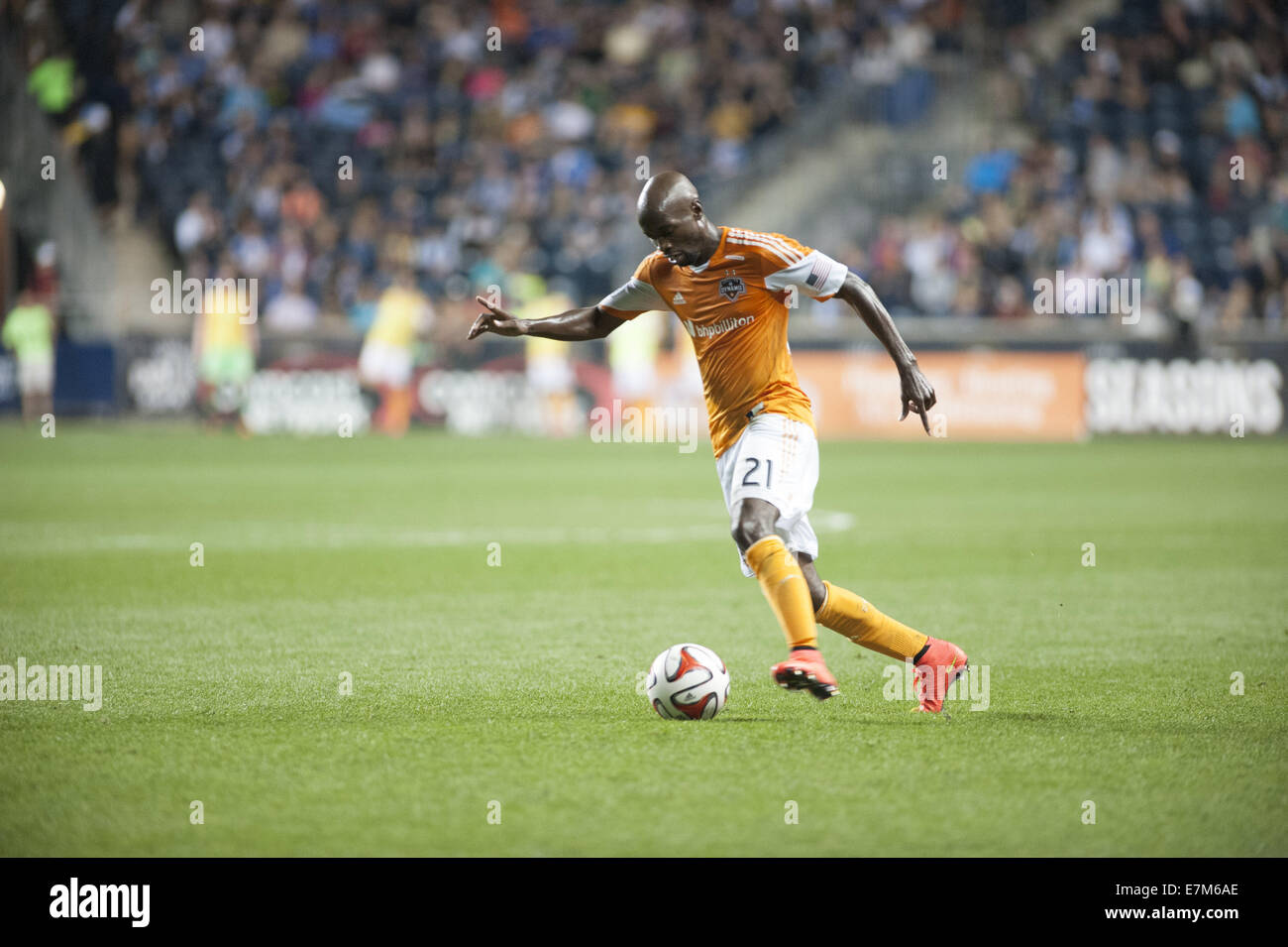 Chester, Pennsylvania, USA. 20th Sep, 2014. Houston Dynamo's DAMARCUS BEASLEY (21) in action against the Philadelphia Union as the sides fight to a 0-0 tie at PPL Park in Chester Pa Credit:  Ricky Fitchett/ZUMA Wire/Alamy Live News Stock Photo