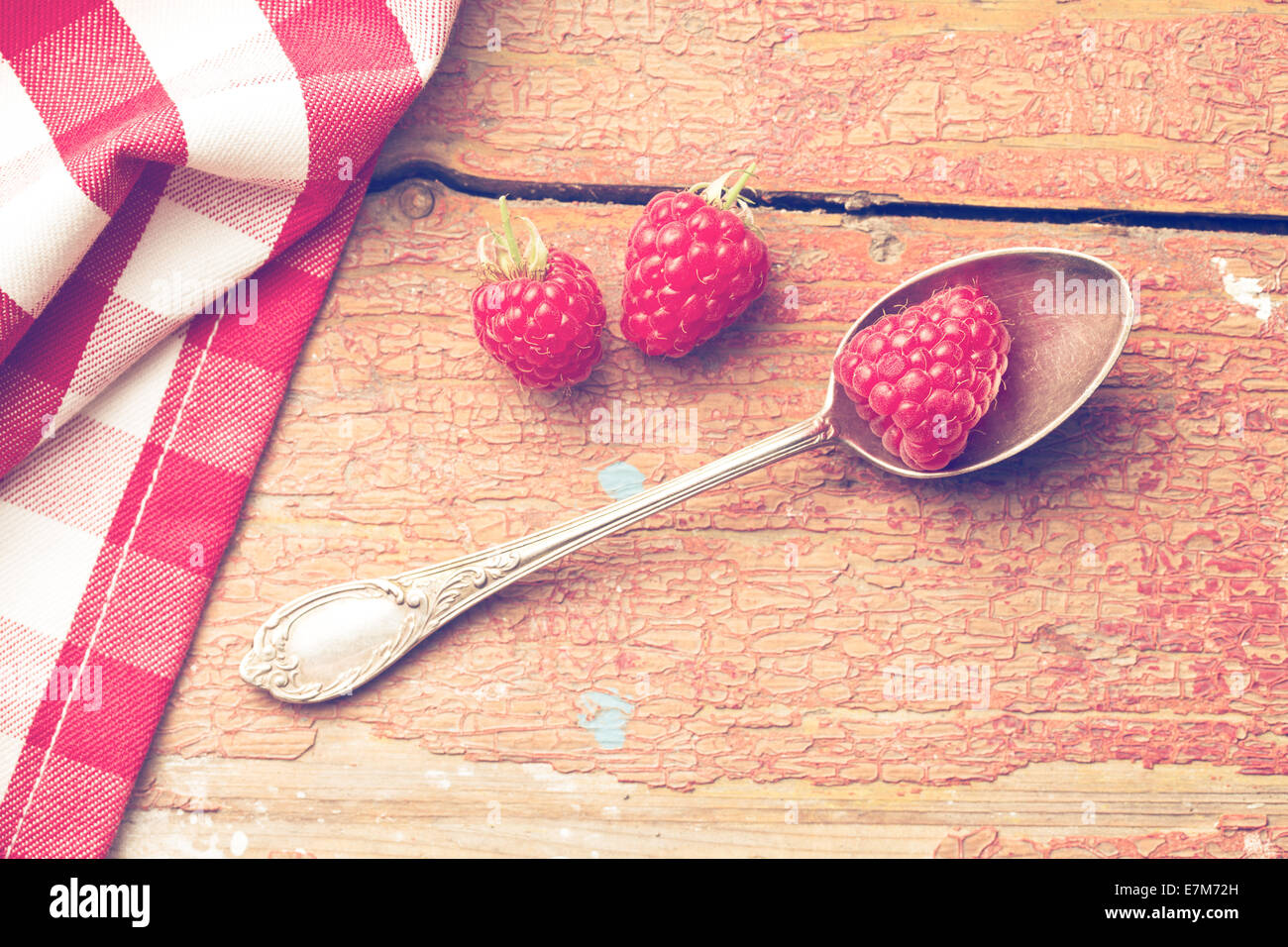 top view of raspberry on silver spoon Stock Photo - Alamy