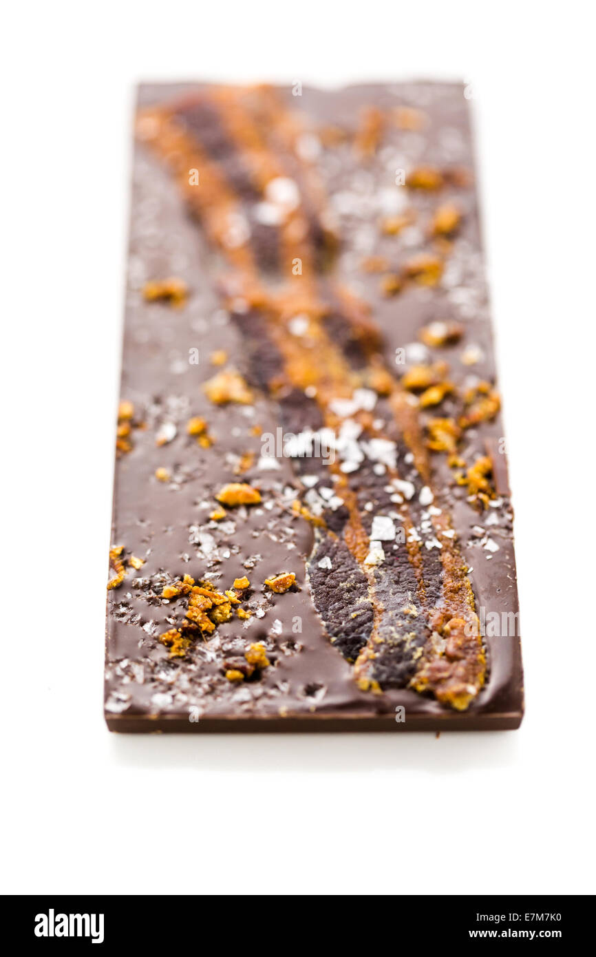 Gourmet danamites bacon chocolate bar on a white background Stock Photo