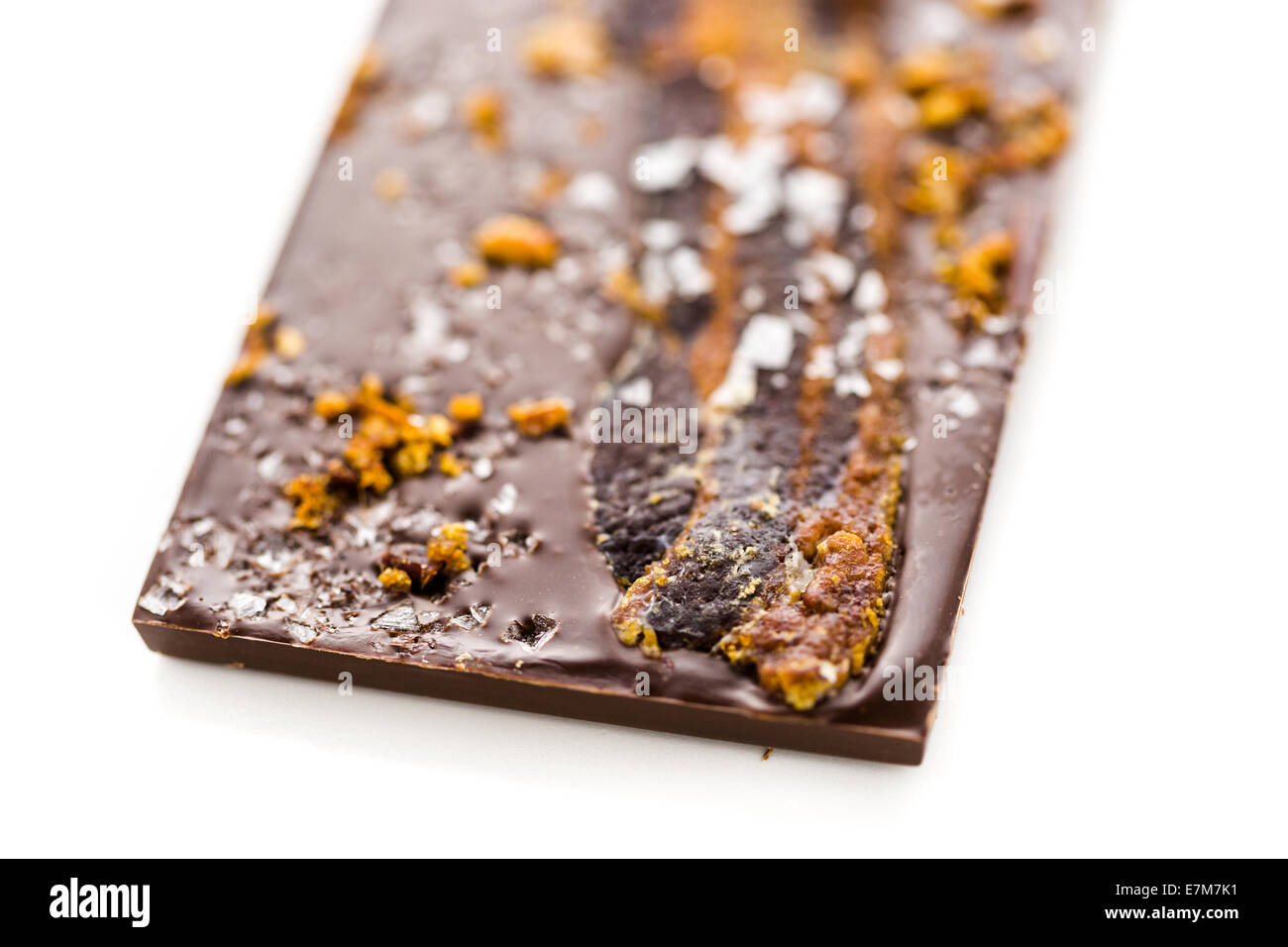 Gourmet danamites bacon chocolate bar on a white background Stock Photo