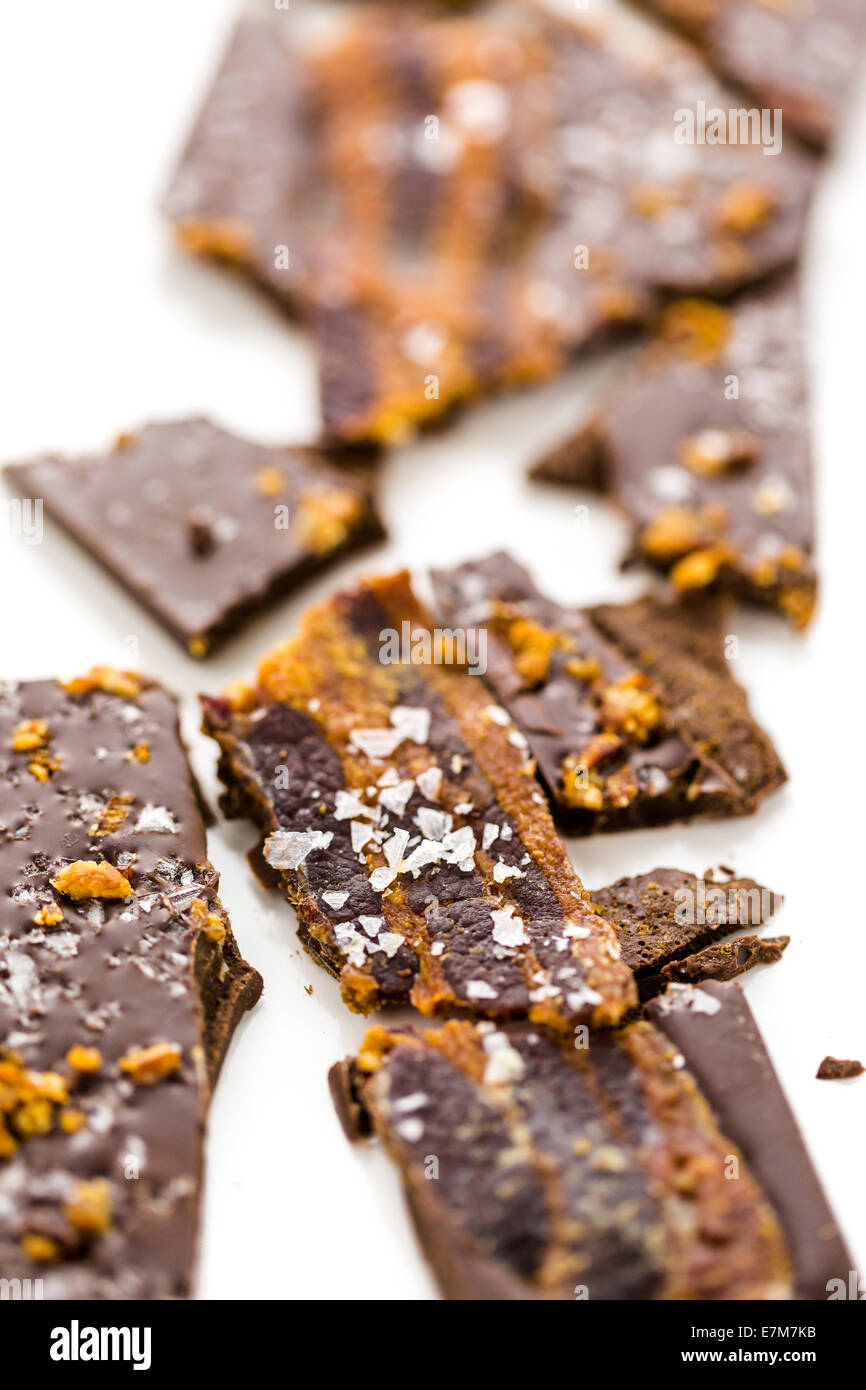 Gourmet danamites bacon chocolate bar on a white background Stock Photo