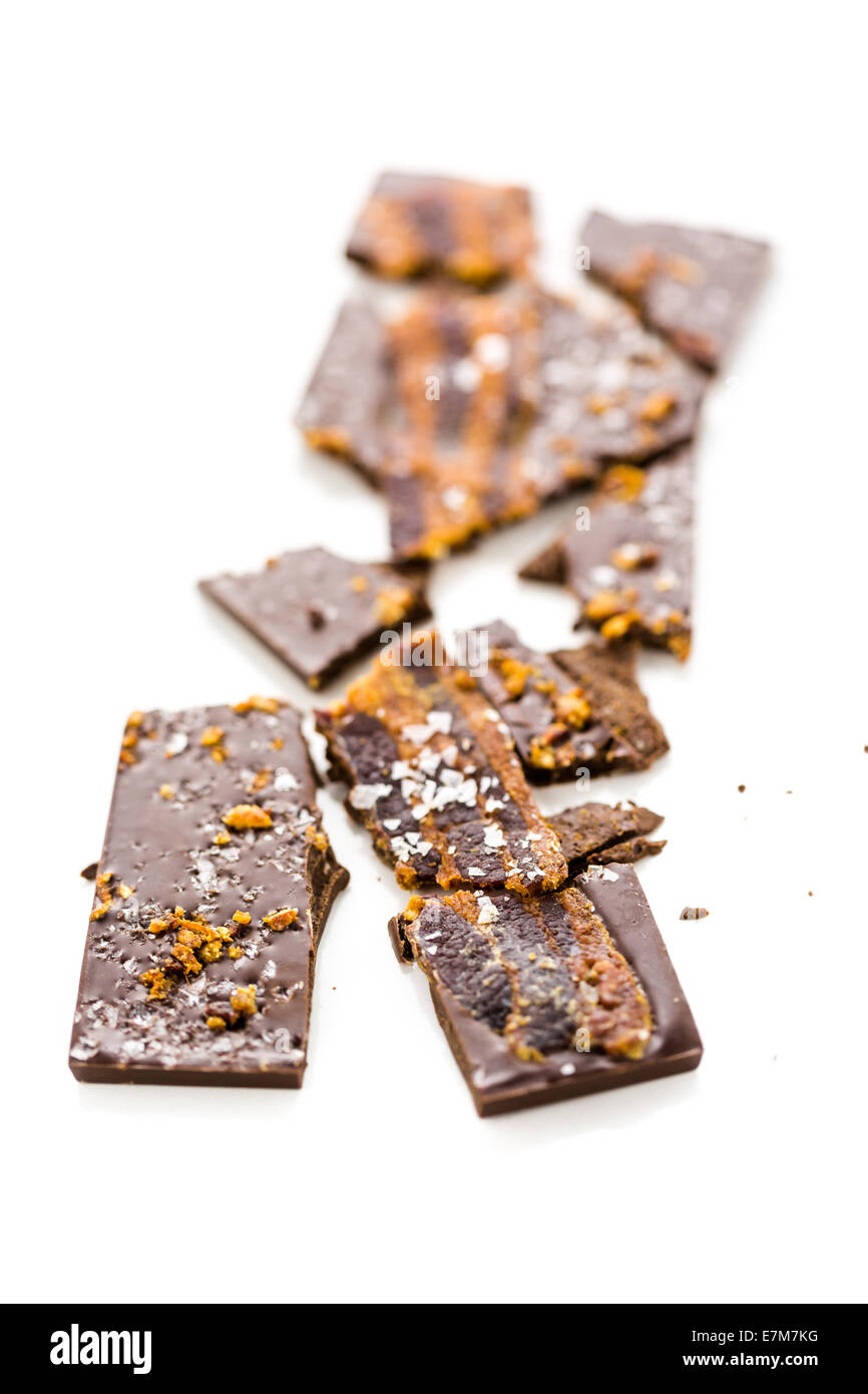 Gourmet danamites bacon chocolate bar on a white background Stock Photo