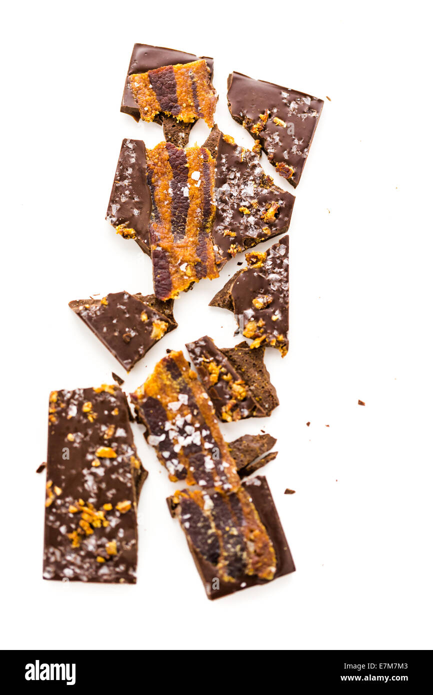 Gourmet danamites bacon chocolate bar on a white background Stock Photo
