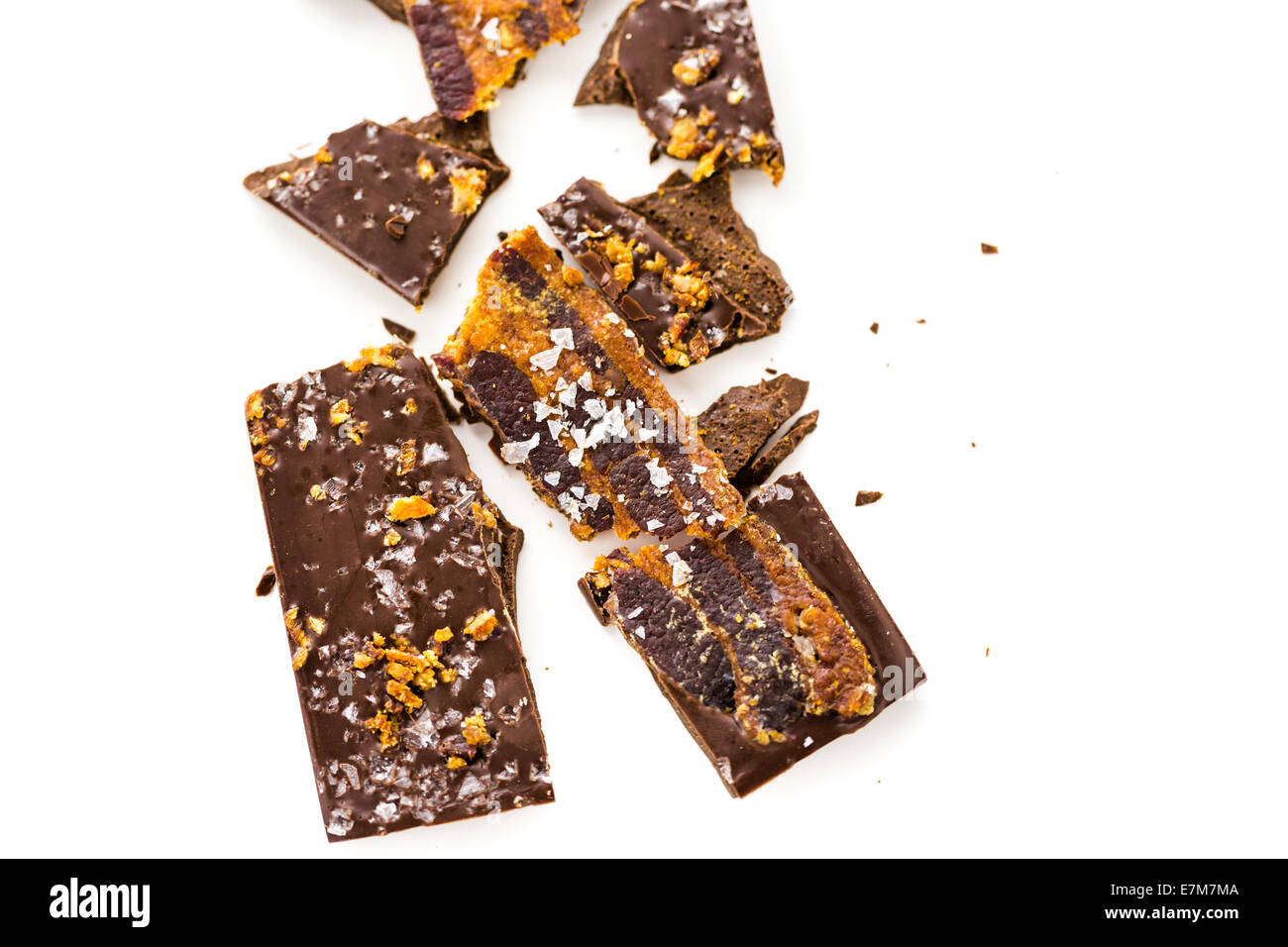 Gourmet danamites bacon chocolate bar on a white background Stock Photo