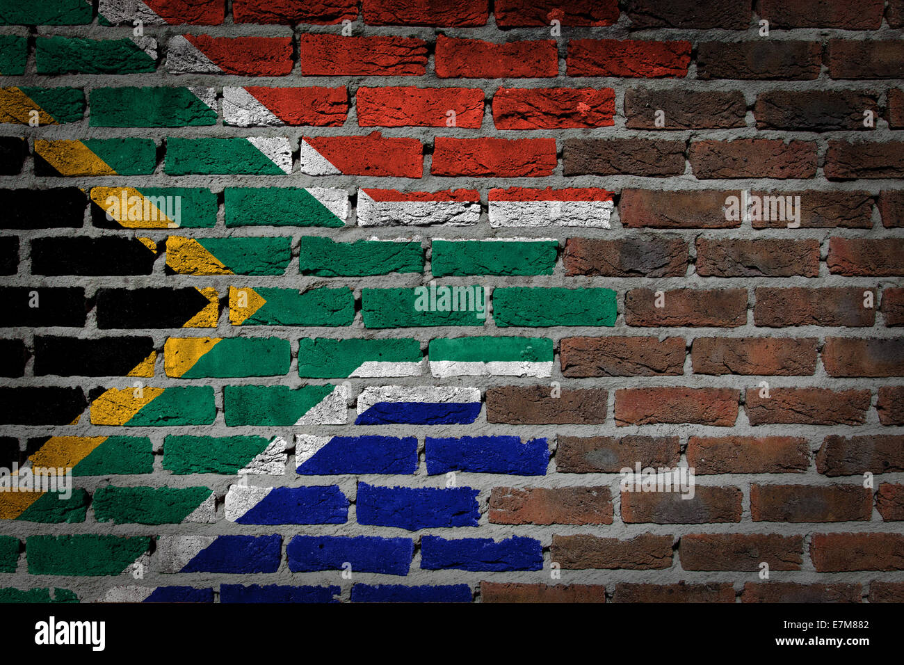 Dark Brick Wall Texture Flag Painted On Wall South Africa Stock Dark Brick Wall Texture Flag Painted On Wall South Africa Stock