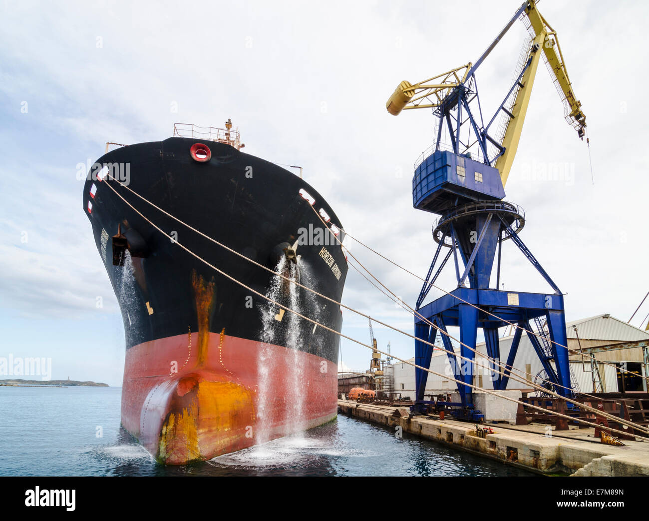 Ship in the Neorion Shipyards, Ermoupolis, Syros Island, Greece Stock Photo