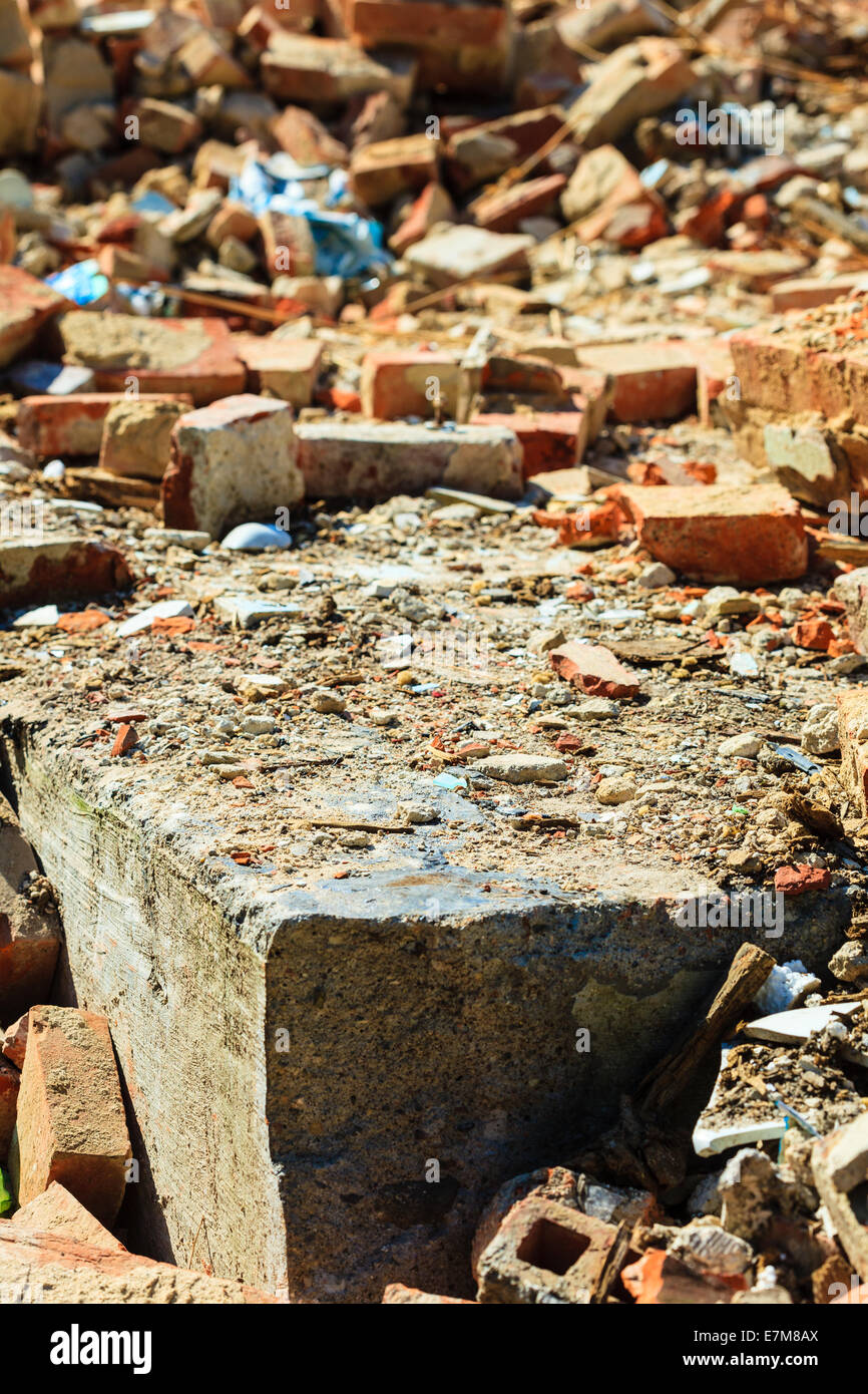 Detroyed Stack Rocks Construction site. Closeup of stack of old grunge destroyed damaged ...