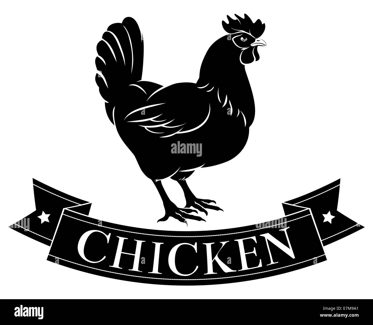 Chicken food icon of a chicken and banner reading chicken Stock Photo