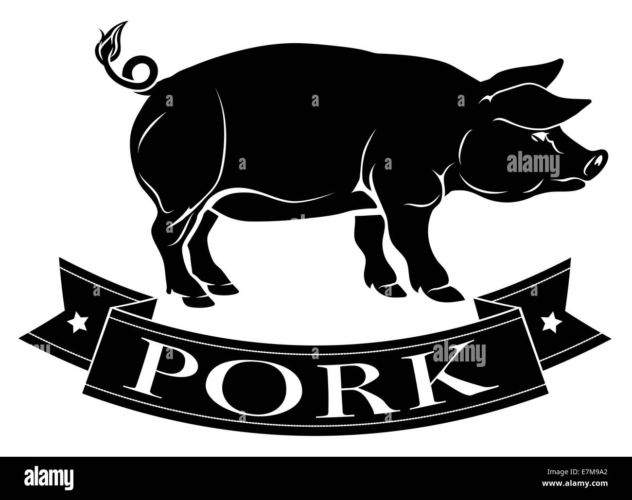 Pork meat food icon of a pig and banner reading pork Stock Photo