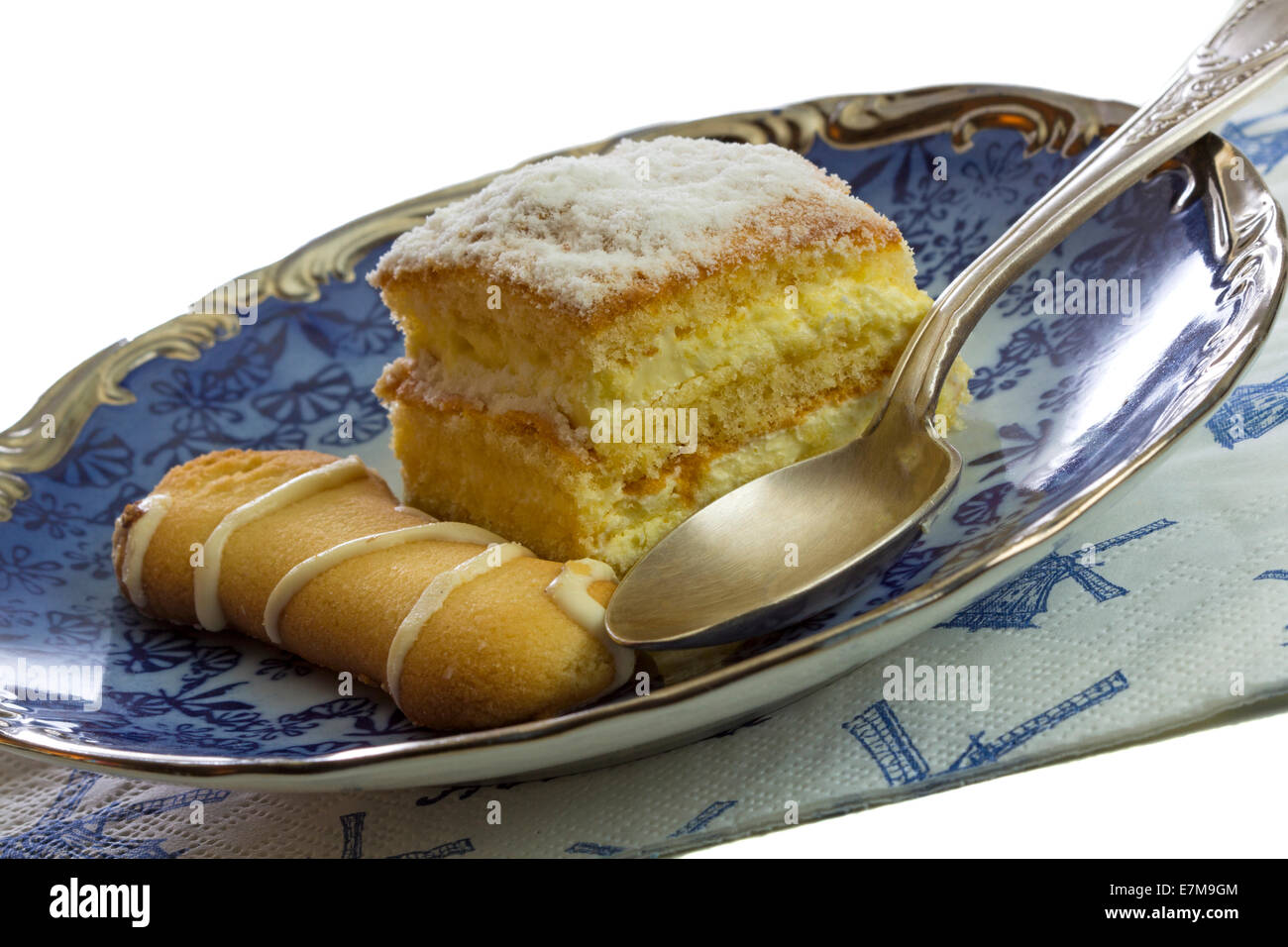 Sweet pastry on plate over white background Stock Photo