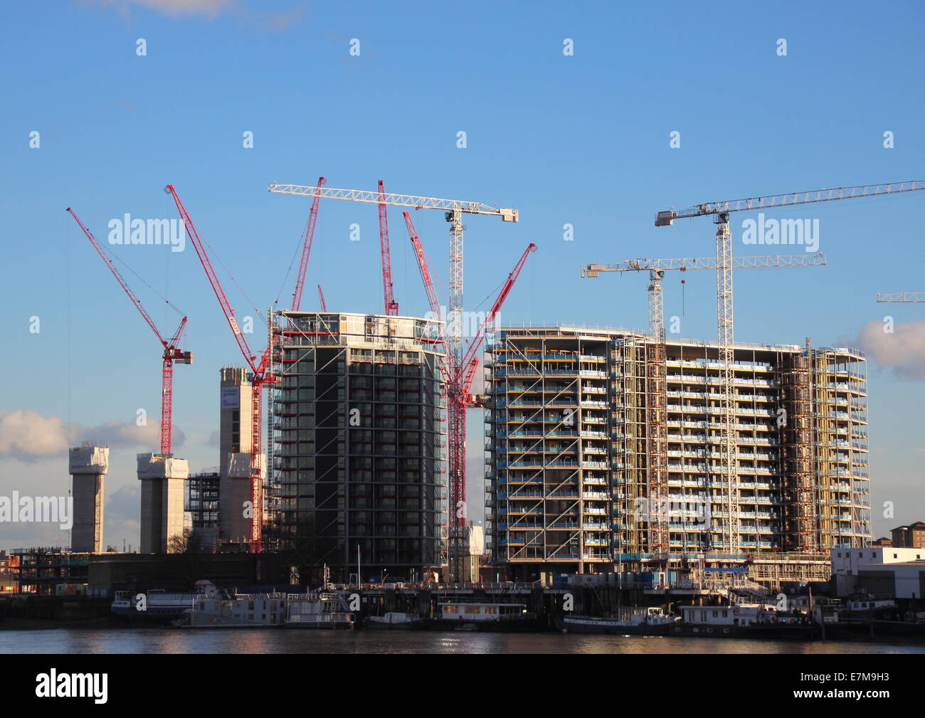 View of construction area with cranes near waterfront Stock Photo Alamy