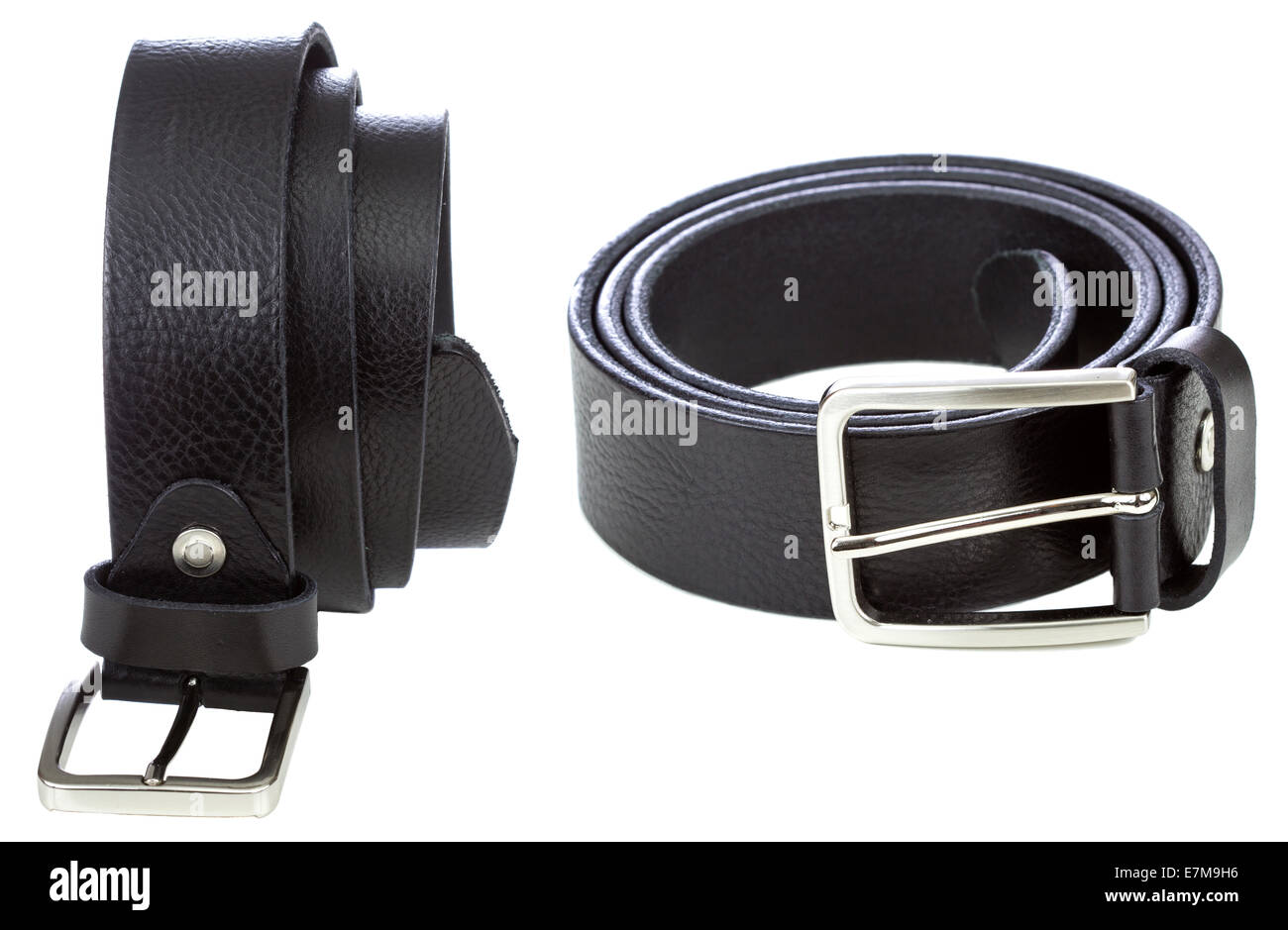 Black leather belt isolated on a white background Stock Photo - Alamy