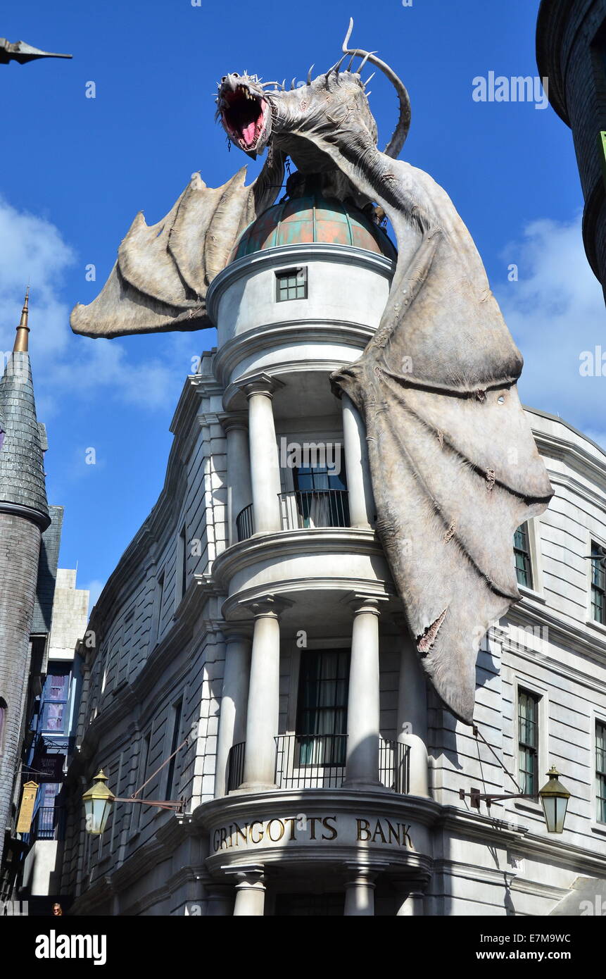 Dragon On Top Of Gringotts Bank In Diagon Alley At The Wizarding Stock Photo Alamy