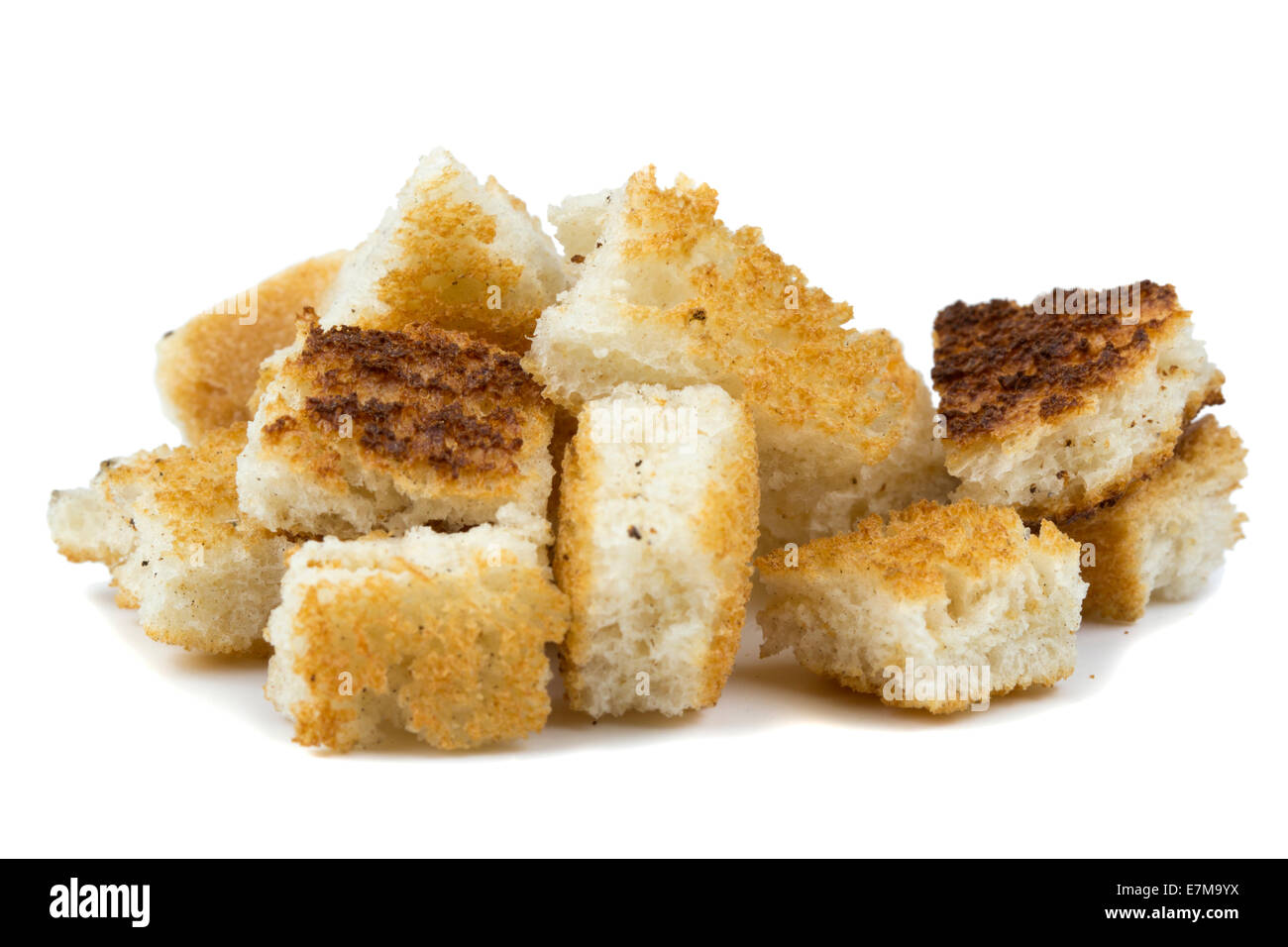 Crispy croutons isolated over white background Stock Photo Alamy
