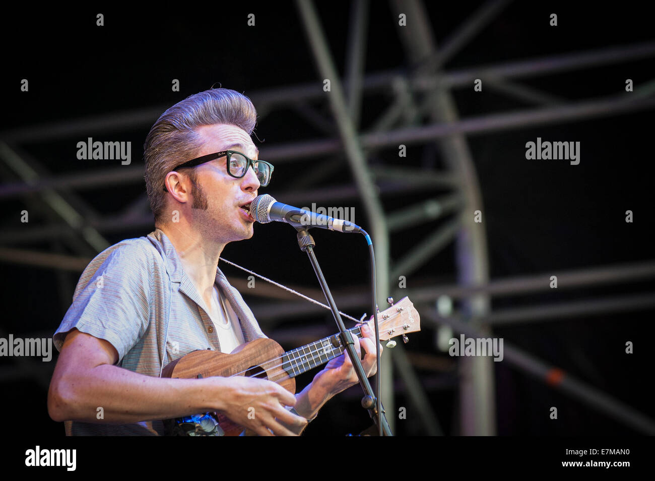 Simon Land, singer with Creme de Chevre performing at the Brownstock Festival in Essex Stock