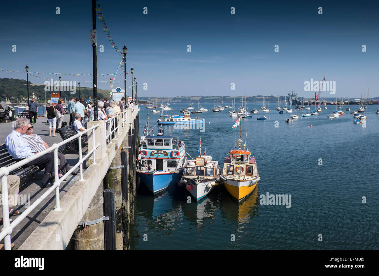 Ferry boats moored at The Prince of wales Pier in Falmouth. Stock Photo