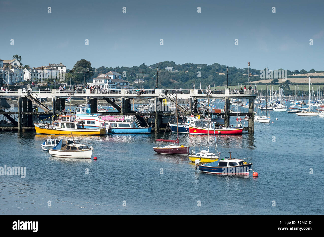 Boats moored at the Prince of Wales Pier in Falmouth. Stock Photo