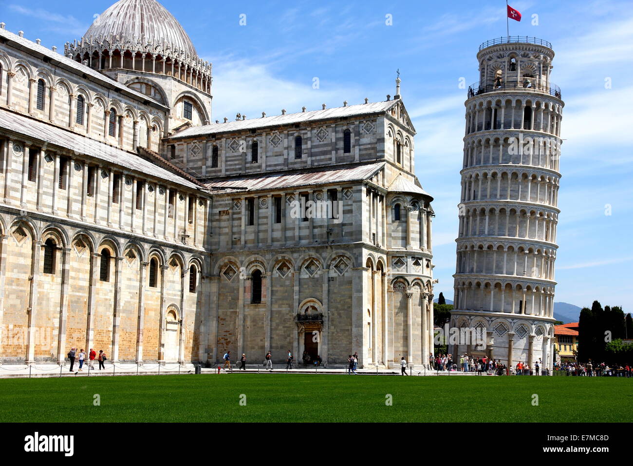 The Leaning Tower of Pisa and Cathedral. Torre Pendente di Pisa Stock Photo