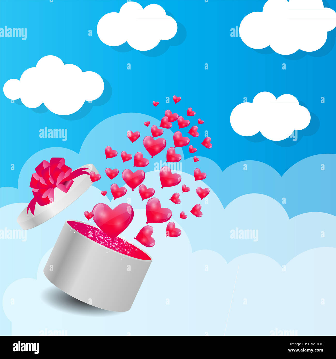 Valentines Day Card with Gift Box and Heart Shaped Balloons, Vec Stock ...