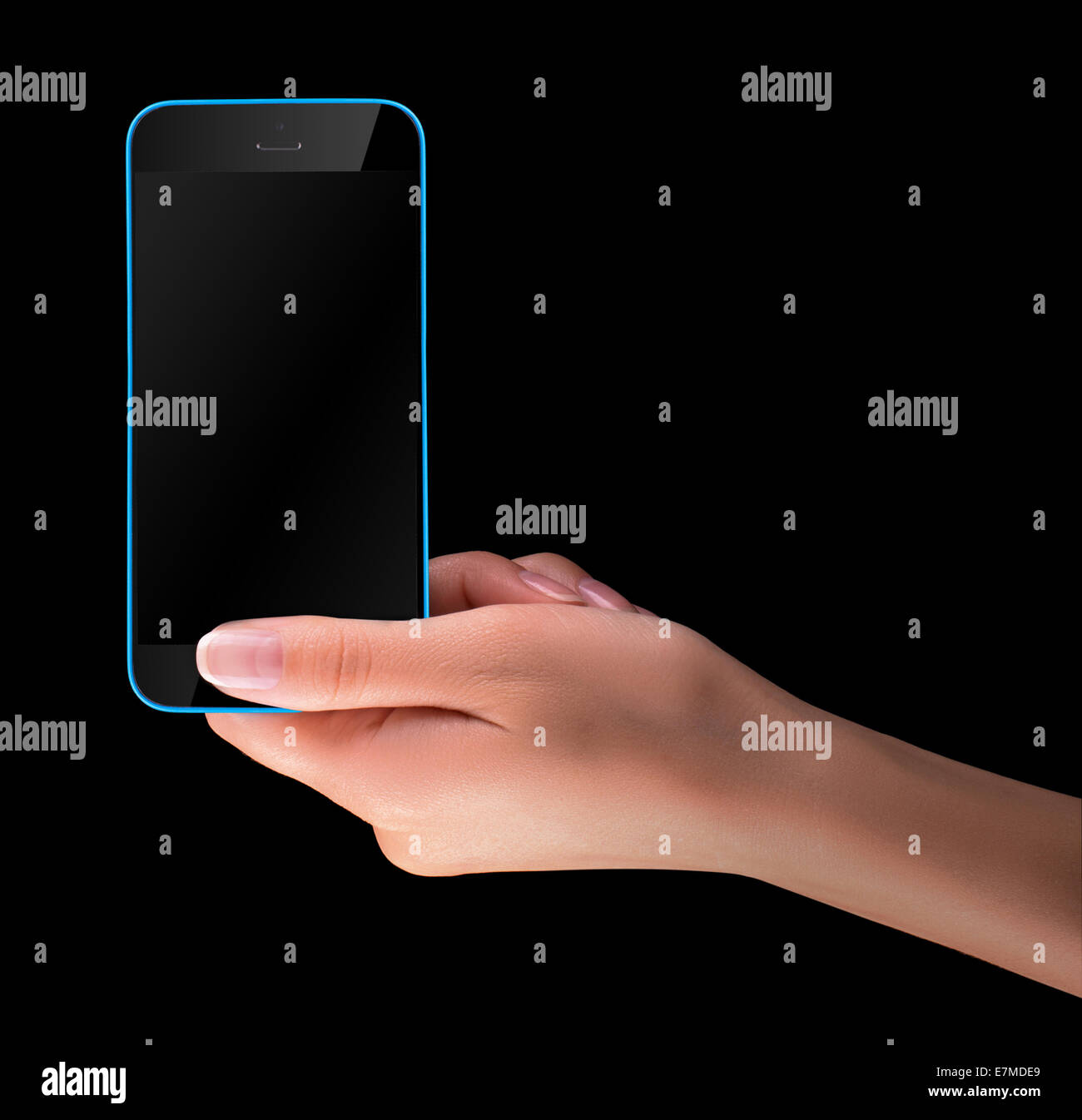 Woman hand holding Black Smartphone with blank screen Stock Photo - Alamy