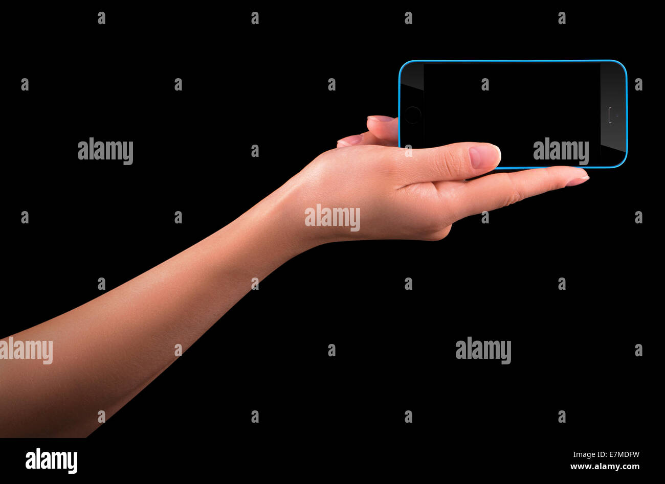 Woman hand holding Black Smartphone with blank screen Stock Photo - Alamy