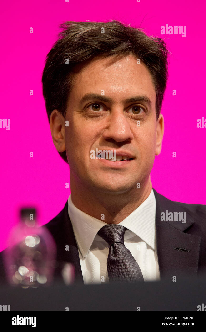 MANCHESTER, UK. 21st September, 2014. Ed Miliband, Leader of the Labour Party, Leader of the Opposition, on day one of the Labour Party's Annual Conference taking place at Manchester Central Convention Complex Credit:  Russell Hart/Alamy Live News. Stock Photo